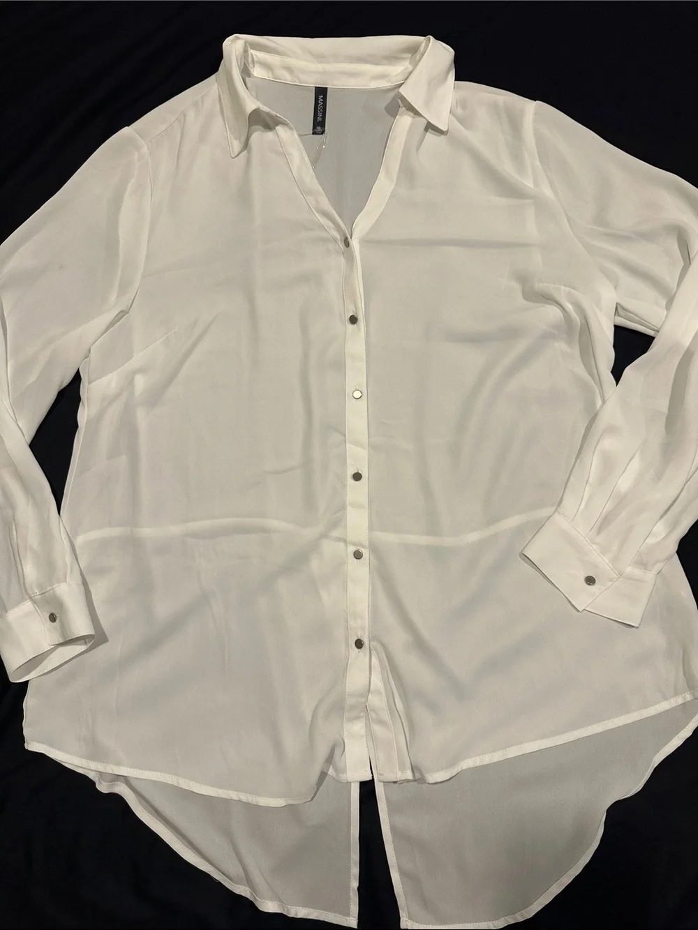 Massini White Semi-Sheer Button Down Shirt, XL